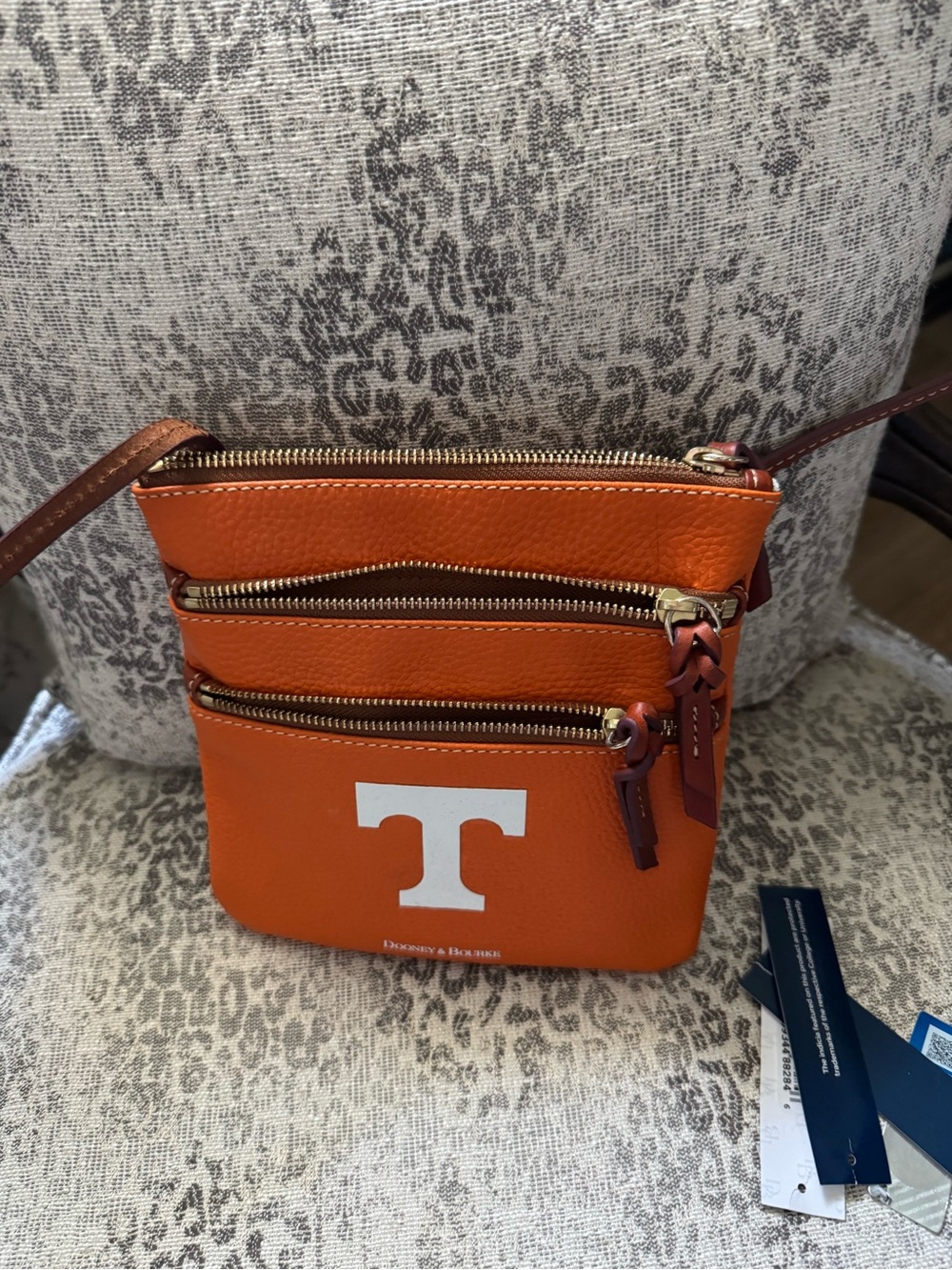 Dooney & Bourke Orange Triple-Zip Crossbody with White 'T'
